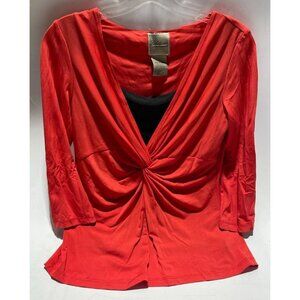 Solutions By Harve Bernard Junior's Size Small Red Black V-Neck Blouse